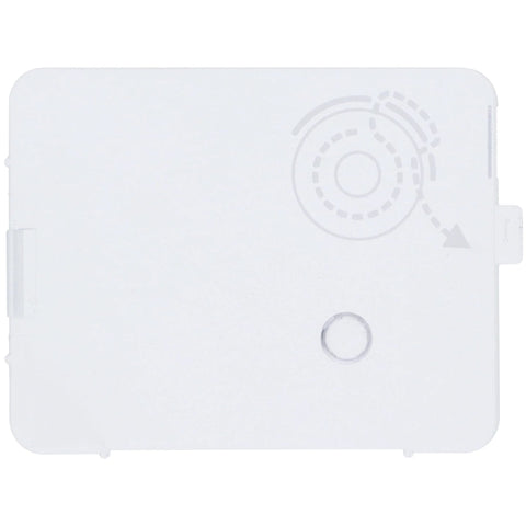 Bobbin cover plate for Singer sewing machines, white plastic, front view.