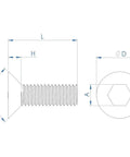 Technical drawing of Pack Of 100 M4 X 12mm Stainless Steel Hex Drive Flat Head Machine Screws dimensions and features.