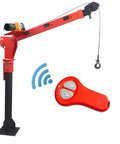 1100Lb Folding Truck Bed Jib Crane With 3500Lb 12V Electric Winch, 360-Degree Swivel, shown with orange painted steel and remote