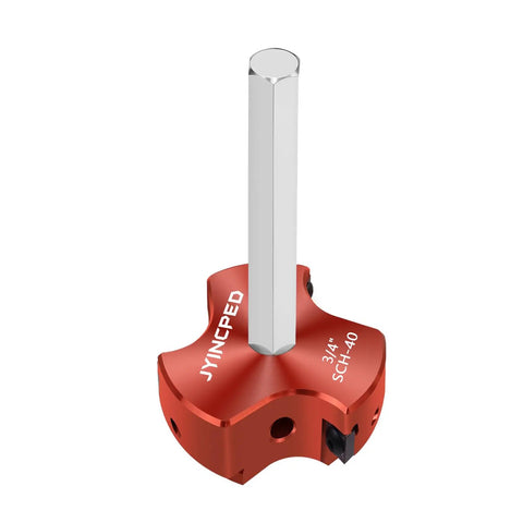 JYINCPED PVC Fitting Saver 3/4 Inch with Triple Blade, 1/4-Inch Hex Shaft displayed at angle, red PVC pipe reamer tool