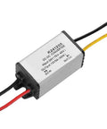 Close-up of 24V To 12V DC To DC Converter with wires visible, pro grade high efficiency power supply 5A ideal for robots and solar panels