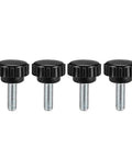 Kickass Grip M6 Metric Male Thread Knurled Clamping Knobs In Matte Black Deliver Zero Sweat Adjustments Whenever You Need Them Shop Shelf Hero For Cnc Routers Woodworking Jigs And Furniture Assembly Four Piece Kit - four black clamping knobs with metal threads.
