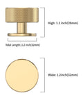 Dimensions of Champagne Bronze Knurled Cabinet Knob: 1.2 Inch Diameter, 1.1 Inch High, Zinc Alloy, Round Drawer Knob
