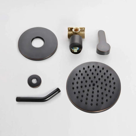 Oil Rubbed Bronze Shower Faucet Set With 8 Inch Rainfall Head And Handle, Wall Mounted Single Function Trim Kit, Rough In Valve Included