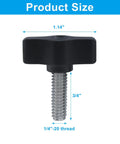 Four Pack Of 1/4 To 20 By 3/4 Inch Stainless Steel Thumb Screws Built Tough With A Knurled Grip And Rust Resistant Coating Offering No Sweat Upgrades For Woodworking Shops Or Machinery Assembly On Demand, showing 1.14" black knob and threaded screw.