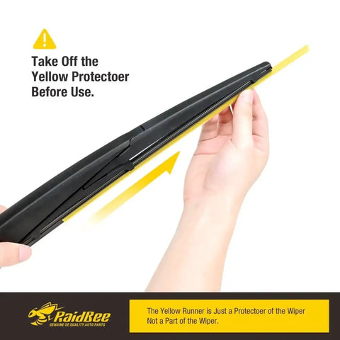 Take off the yellow protector from No Sweat Ten Inch Rear Wiper Blade Slick Streak Free Smooth Operator Oem Replacement.