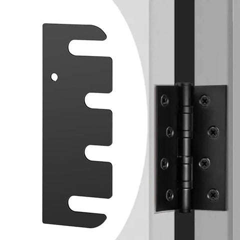 Stainless Steel Hinge Repair Shims Kit For Quick Door Alignment With Nonslip Metal Spacers 10 Pack No Fuss DIY Friendly Easy Adjustments Durable Fix For Precise Door Hinge Alignment And Smooth Operation shown with hinge and spacer