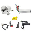 Beefy 1000W Brushless DC Motor Kit with 48V 3500 RPM Speed Controller and Throttle Grip, shown in various components.