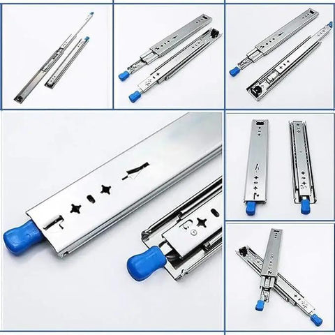 Heavy Duty Steel Drawer Slides With Ball Bearings For Absolute Full Extension Rock Solid Industrial Telescoping Slider Rail side view.