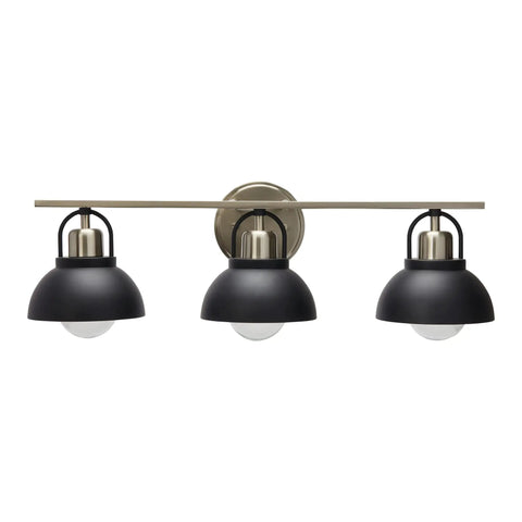 Dope Three Light Vanity Light With Shaded Globe Bulbs Metal Wall Mount In Matte Black With Brushed Nickel Accents