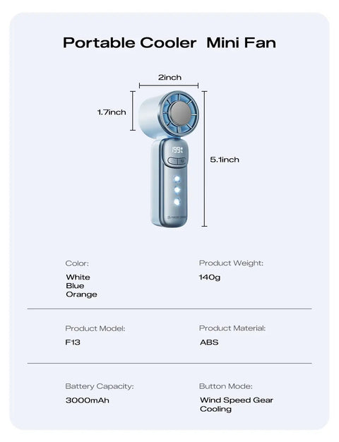 Portable Handheld Turbo Fan With Ice Cooling And 199 Speed Infinite Adjustment Rechargeable Personal Fan For Travel Outdoor