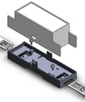 Exploded view of Low Profile DIN Rail Enclosure for Home Automation, ABS electrical box 35mm rail compatible, with mount clips.