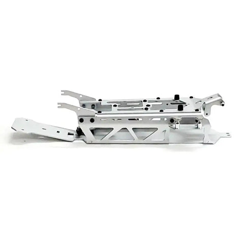 Side view of Beefy Aluminum RC Car Chassis Frame Kit For 1/10 Scale Buggy Upgrades, Easy Snap-In Install, Durable Silver Alloy Chassis