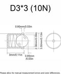 Diagram of D3*3 (10N) stainless steel ball plunger with dimensions for precise mechanical applications.