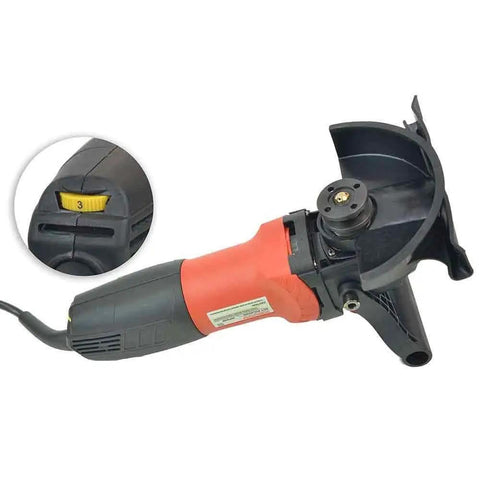 Close-up of a red and black 4 Inch Variable Speed Wet Polisher Kit With 8 Piece Diamond Polishing Pad Set Grit Range 50 100 200 400 800 1500 3000