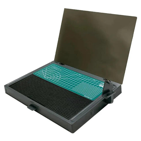 Go-To Portable Workbench With Drawer And Pliers Rack For Cutting And Assembly, foldable design, green cutting mat shown