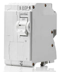 15 Amp Two Pole Plug On Standard Branch Circuit Breaker Thermal Magnetic 120 240 VAC LB215 T White With Easy Load Center Wiring And At A Glance Status Indicators For Quick Visual Check, front view