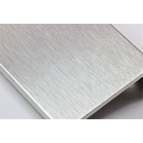 Close-up of 10 Pack Modern Finger Edge Cabinet And Drawer Pulls in brushed stainless steel finish, showing texture and edges.