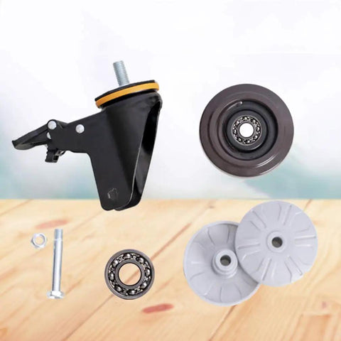 Big Heavy Duty Rubber Castor Wheels Four Pack Swivel Casters With Brake M12 Thread Rod Four Inch parts including wheel and stem.