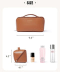 Travel Makeup Bag For Women With Large Capacity, Waterproof Cosmetic Pouch, Brown, Medium, 9.3x4.1x4.3in dimensions, with handle