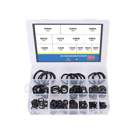 320 Pcs M3 M31 Carbon Steel Compression Type Wavy Crinkle Spring Washers Assortment Kit Black With Box Three Wave Set Includes 13 Models For DIY Projects Pro Grade Heavy Duty Fastening Elasticity, open box with assorted washers
