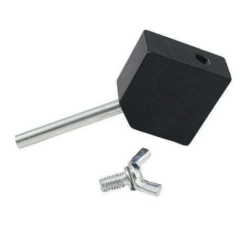 Premium Forty Five Degree Angle Converter For Gem Faceting Machines And Jade Grinding Tools, black block with metal rod and screw.