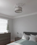 Ceiling Medallion 35 7/8 Inches Wide by 22 1/2 Inches High with 4 3/8 Inch Projection in modern bedroom setting
