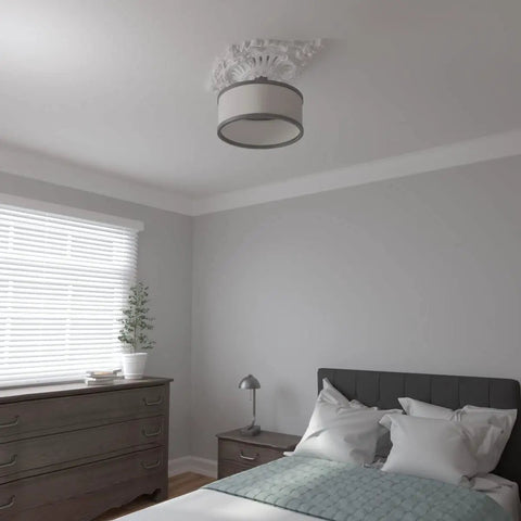 Ceiling Medallion 35 7/8 Inches Wide by 22 1/2 Inches High with 4 3/8 Inch Projection in modern bedroom setting