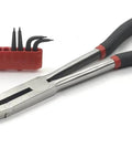 Double-X External Snap Ring Pliers For Tight Spaces With Extra Reach And Jaw Opening Wider Than The Handles, Built With A Compound Joint For Confined Areas, Pro Grade Durability, Model 82033 shown with additional tips.