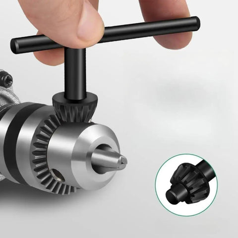 Rock Solid Heavy Duty Drill Press Chuck Key Wrench Set With 3/8 And 1/2 Inch Replacement Keys Forged From Rugged Carbon Steel in use.