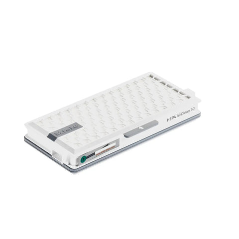 Pro Grade HEPA Vacuum Filter SFHA50 2 Pack With TimeStrip Indicator, angled view of single filter for C2 and C3 vacuums.