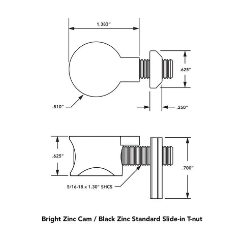 Heavy Hit 5 16 18 Snap Lock T Nut Anchor Fastener With Cam And Socket Head Bolt For 15 Series Aluminum Extrusion Connectors Shop Grade diagram showing dimensions and details.