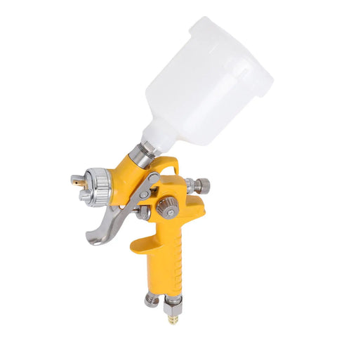 Rock Solid And Compact 125Ml Mini Spray Gun With Easy Turn Triple Knobs For Hella Smooth Paint Jobs On Cars Furniture And Walls Featuring A Precise 1Mm Nozzle Tip, yellow handheld sprayer with white paint cup.