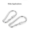 Top Tier 304 Stainless Steel Double Ended Swivel Eye Hook Plus Two M5 Snap Hooks for various activities and uses.