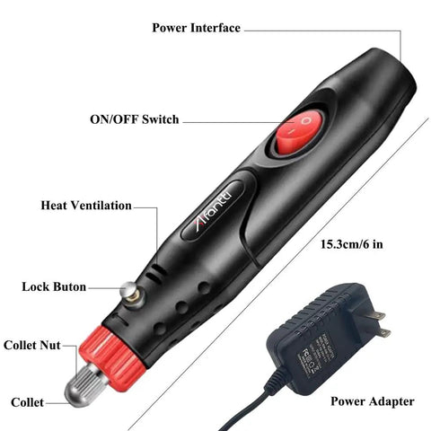 Mini Dope Rotary Tool Kit With 121 Accessories For Small Crafts And Projects, featuring detailed view of tool and power adapter