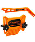 Two Piece Universal Featherboard And Magnetic Push Stick Safety Kit For Table Saws Router Tables And Jointers Keeps Your Shop Safe And Your Cuts On Point Every Cut, featuring orange featherboard and push stick.