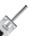 Four Piece L Shaped Adjustable Leveling Feet For Furniture With Lock Nuts Metal Mount And Rubber Base 102mm Bolt Floor Safe Built Tough For Cabinets Tables And Workbenches close-up metal bracket and threaded bolt
