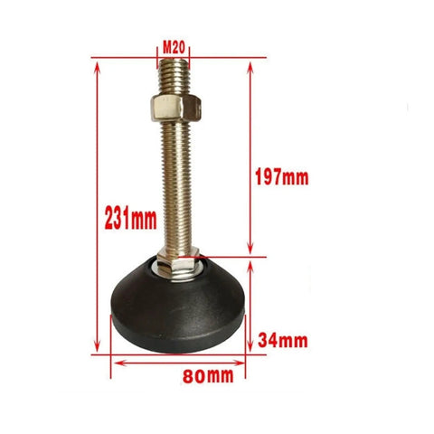 Rock Solid Adjustable Leveling Feet With Thick Rubber Base Pads Heavy Duty Carbon Steel Bolts For Machinery And Furniture Zero Wiggle Quick Threaded Lift Design Set Of Eight showing dimensions and design features.