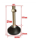 Heavy Duty Adjustable Leveling Feet For Furniture With Thick Rubber Base And Threaded Rod, 231mm height, M20 screw, 80mm base.