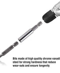 208 Piece Screwdriver Bit Set With Security Bits shown with drill and quick release extension