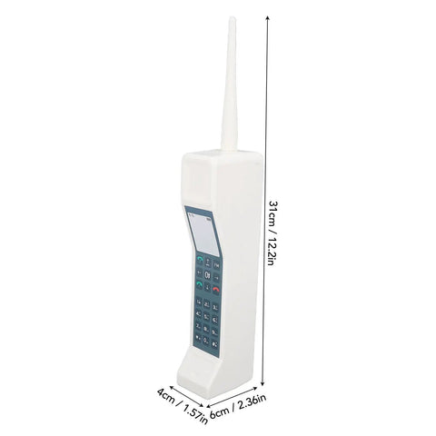 Hella Nostalgic White Retro Brick Cell Phone Model Ornament For Office Desk Decor Vintage 80S 90S Throwback Piece with antenna and keypad design in white.