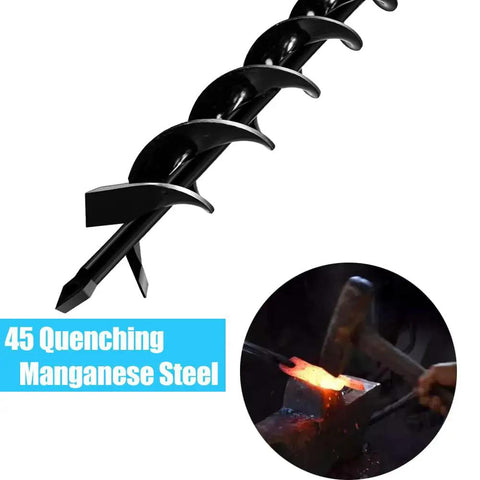 Beefed-Up Heavy Duty 23 Inch Post Hole Auger Drill Bit With Two Sharp Thickened Blades, 8-Spiral Flights, Manganese Steel, Black