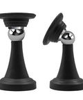 Heavy Duty Magnetic RV Door Holder 2 Pack, black silicone stopper with chrome accents, two angles showing design.