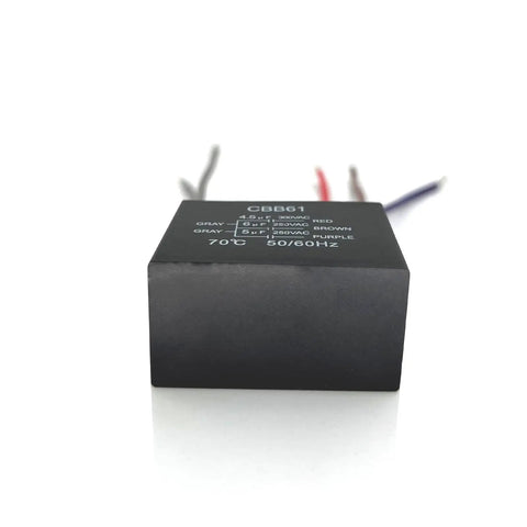 Close-up of CBB61 capacitor block for Ceiling Fan Pull Chain Switch With Three Speeds And Four Preinstalled Wires Includes CBB61 Capacitor Set
