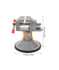 Front view of Multi Functional Rotating Bench Vise With Swivel Tabletop Clamp For Woodworking And DIY Projects A Heavy Duty Workholding Fixture Delivering A Rock Solid Grip And Easy Clamp On Versatile Clamp On Vise For Repairs And Crafting showing measurements.
