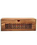 Front view of Large Wooden Cable Management Box For Home And Office, Dope Cord Organizer with decorative design