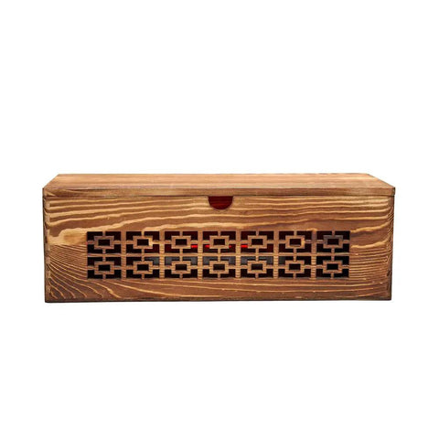 Front view of Large Wooden Cable Management Box For Home And Office, Dope Cord Organizer with decorative design