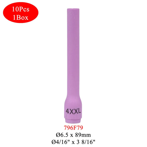 Top Tier XXL Extra Long Alumina Nozzles 6.5mm Bore 89mm Length Ceramic Cups For WP9 WP20 WP25 Torches in pink color.