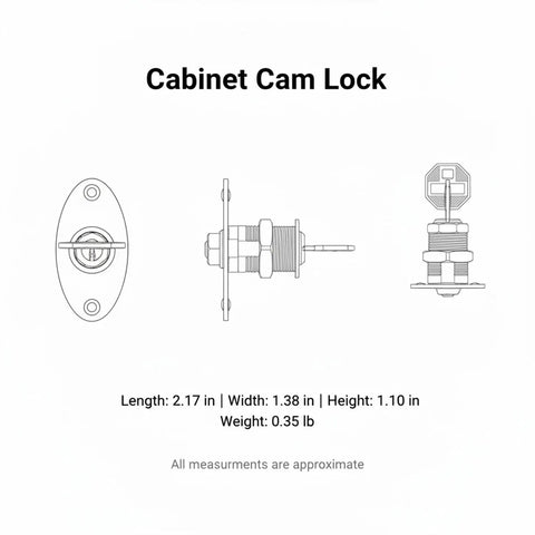 Stainless Steel Cam Lock Replacement With 2 Keys For Beefed Up Secure Storage dimensions illustration