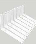 Heavy Duty 10 Inch L Shelf Brackets Set Of 8 Metal White Rustic Industrial Wall Mount Shelving Brackets For DIY Shelves Strong Load Capacity With Hardware Included arranged in a row